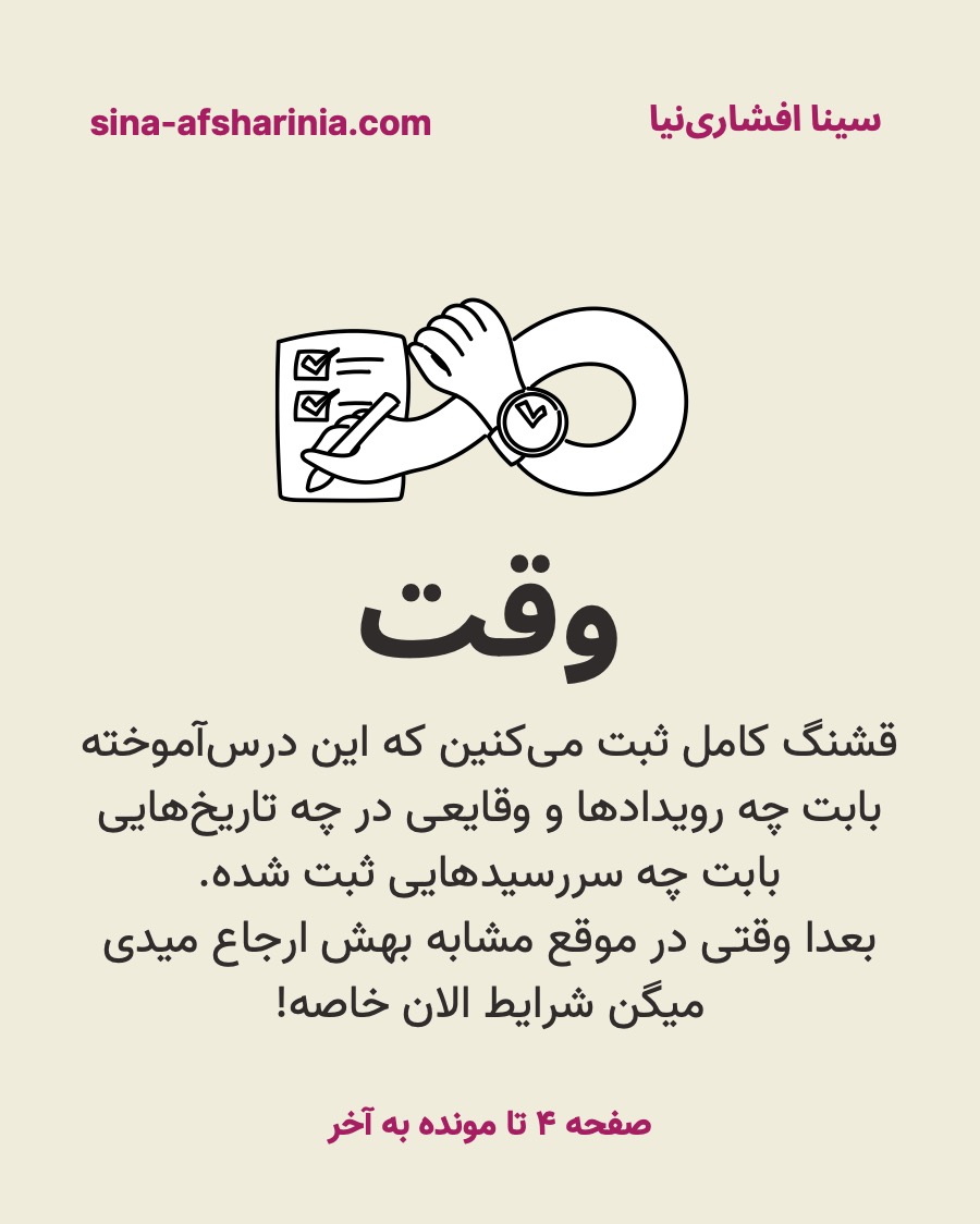 تصویر دو دست را گذاشته‌ام که یکی ساعت را نشان می‌دهد و دیگری مشغول درست کردن یک چک‌لیست است. بعد اشاره کرده‌ام که یک راه دور زدن مستندات سازمانی این است که بگویی شرایط الان خاص است!