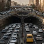 نمایی از ترافیک در تهران در بزرگراه نواب